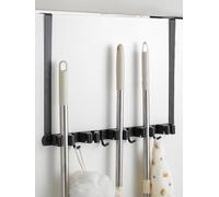 JETHMA Broom Holder Over The Door,Heavy Duty Broom Mop Holder with 5 Slot 6 Hooks,Self-Adhesive/Perforated Broom Grab Holder,Ideal for Bathroom Garage and Garden Tool Organiser
