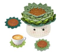 JETHMA Crochet Kit for Beginners, 6Pcs Handmade Coasters in a Plant Pot Crochet Start Kit Cup Mat Beginner Crochet Kit with Step-by-Step Video Tutorials Crochet Starter Kit for Adults DIY Craft (A)
