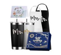JETIKON Wedding Gifts for Couples 2024 Bridal Shower & Engagement Gifts - His & Hers Mr & Mrs Stainless Steel Insulated 20oz Tumbler & Apron Set