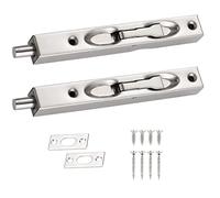 Jetisva 2pcs 6 Inch Door Flush Bolt Latch Lock Stainless Steel Sliding Bolt Lock Concealed Lever Action French Security Door Lock with Strike Screws for Internal Doors French Bathroom Wardrobe Cabinet