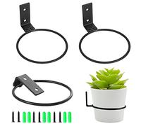 Jetisva 3pcs 6 Inch Wall Mounted Plant Pot Holder Ring Foldable Flower Pot Holder Black Metal Wall Plant Pot Stand Planter Hanger for Outdoor Indoor Garden Fence Balcony Home Decoration