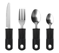Jetisva Easy Grip Cutlery Set of 4 Black Disability Aids with Knife Fork Spoon Large Wide Handled Arthritis Hands Aids Cutlery Adaptive Eating Drinking Utensils for Disabled People Elderly Parkinson