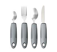 Jetisva Easy Grip Cutlery Set of 4 Gray Disability Aids with Knife Fork Spoon Large Wide Handled Arthritis Hands Aids Cutlery Adaptive Eating Drinking Utensils for Disabled People Elderly Parkinson