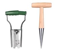 Jetisva Set of 2 Garden Dibber for Planting Seed Planter Tool Stainless Steel Potato Planter Tool Hand Bulb Planter Transplanting Tool with Handle and Depth Mark for Vegetable Flower