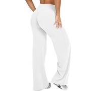Jetjoy Women's Yoga Pants Loose Stretchy High Waist Wide Leg Straight Trousers No Front Seam Casual Leggings Gym Trousers Beige