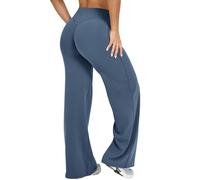 Jetjoy Women's Yoga Pants Loose Stretchy High Waist Wide Leg Straight Trousers No Front Seam Casual Leggings Gym Trousers 30" Height 5'2"-5'4" Blue Grey