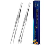 JETKONG 2 Pcs 10-Inch Cooking Tweezers Stainless Steel, Straight Food Tweezers, Professional Kitchen Forceps for Cooking Repairing and BBQ (Silver)