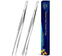 JETKONG 2 Pcs 12-Inch Cooking Tweezers Stainless Steel, Straight Food Tweezers, Professional Kitchen Tweezer/Forceps for Cooking Repairing and BBQ (12-Inch, Silver)