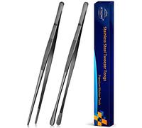 JETKONG 2 Pcs 12-Inch Kitchen Tweezers Tongs with Precision Serrated Tips, Stainless Steel Chef Tweezer Professional Cooking Tweezers for BBQ, Plating and Serving (12-Inch, Black)