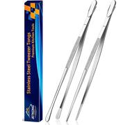 JETKONG 2 Pcs 14-Inch Food Tweezers Stainless Steel Tweezer Tongs Extra-Long Cooking Tweezers (Silver)