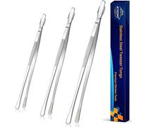 JETKONG 3 Pcs Extra Long Kitchen Tweezers Heavy Duty Stainless Steel Cooking Tweezers (9 12 14 Inch, Silver)