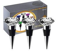 JETKONG Diamond Shaped Crystal Metal Wine and Beverage Bottle Stopper, Set of 3 (Crystal)