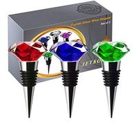 JETKONG Diamond Shaped Crystal Metal Wine and Beverage Bottle Stopper, Set of 3 (Red Blue Green)