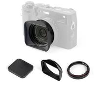 JetMag Pro - Fuji X100 Series NC UV Filter with edge in Alcantara® material, Metal Lens Hood and Magnetic Lens Cap, Black