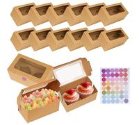 JETOP 16 Packs Kraft Cupcake Boxes 2 Holes, Small Cake Boxes with Window and Insert, Bakery Pastry Packaging Boxes for Muffin Treat Brownie Cake Sweet Bakery Cookie Biscuit Dessert Candy Gifts
