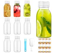 JETOP 6.8oz/200ml Plastic Juice Bottles 100℃ Small Bottles with Lids BPA-free Reusable Juice Shot with Lids Empty Mini Ginger Shot for Milk Juice Smoothie Water Mini Fridge