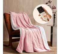 JET'S HOME Electric Blanket 130x160cm - Heated Blanket 6 Heat Settings Digital Controller Adjustable Timer up to 10 Hours - Heated Throw Machine Washable Overheat Protection (Pink)