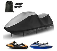 Jetski Covers,Upgraded 420D Waverunner Cover Waterproof,Durable Jet Ski Cover 3 Seater with 2 Air Vents，4 Windproof Buckles，Easy On，All Weather Cover for Seadoo Spark (Silver-Black, XL:115"-120")