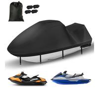 Jetski Covers,Upgraded 420D Waverunner Cover Waterproof,Durable Jet Ski Cover 3 Seater with 2 Air Vents，4 Windproof Buckles，Easy On，All Weather Universal Cover for Seadoo Spark(Black, XL:115"-120")
