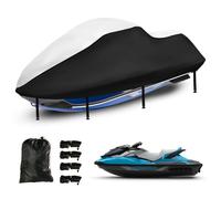 JetSki Waterproof Cover, Upgraded Heavy Duty 420D 3 Seater Jet Ski Cover with 2 Air Vent Marine Grade UV Resistant for Seadoo,Kawasaki,Waverunner Polaris from 136" To 145" (Silver Black)