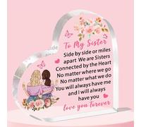 JETTOP Sister Gifts - Gifts for Sister Birthday Christmas Female Girls Heart Plaque Acrylic Sisters Connected By Heart