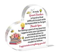 JETTOP Teacher Gifts-Thank You Teacher Gifts for Women Heart Acrylic Plaque Gifts for Teacher Leaving Chrsitmas Nursery Teacher Gifts (A Great Model)