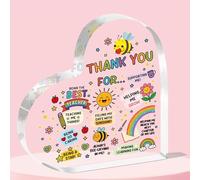 JETTOP Teacher Gifts -Thank You Teacher Gifts for Women Men Chrsitmas Heart Acrylic Plaque Gifts for TA Teaching Assistant Nursery Teacher Gifts