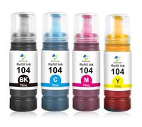 Jettruemedia Ink 104 Multipack Compatible with Epson EcoTank ET-2710 ET-2870 ET-2711 ET-2712 ET-4700 ET-4800 ET-2720 ET-2726 ET-2810 ET-2820 ET-1810 ET-283 ET-200 E840 ET-14100 ET-1810 ET-2860 (4-Pack