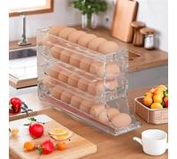 JETUYOO Refrigerator Egg Storage Box, Automatic Rolling Egg Holder, 7cm Width, Holds 30 Standard/Large Eggs, Multi-Layer, Space-Saving