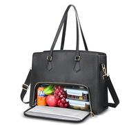 Jetviivid Laptop Bag with Insulated Lunch Compartment for Women, 15.6 Inch PU Leather Work Bag with Shoulder Strap, Leakproof Lunch Tote Briefcase for Business, Office, Nurse, Teacher, College, Black
