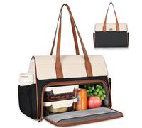 Jetviivid Laptop Bag with Large Lunch Compartment, 15.6 Inch PU Leather Work Bag for Women, Leakproof Insulated Lunch Tote for Business, Office, Nurse, Teacher, College, Black-white-brown