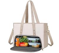 Jetviivid Laptop Tote Bag with Insulated Lunch Compartment, 15.6 Inch Work Bag Computer Handbag for Women, Lunch Tote for Office,Work, Nurse, Teacher, College, Casual,Travel, Khaki-white