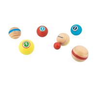 Janod - Applepop Children’s Boules Set Game of Skill - 6 Boules Balls + 1 Jack + 1 Bag - Kids’ Outdoor Game - FSC Wood Toy - 3 Years +, J03365
