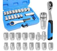 JEUCLEL 17PCS Pass Through Socket Set, 1/2" 3/8" Drive Go-Thru Ratchet Kit | Metric, Deep Socket Wrench Adaptor, Reversing Ratchet, Extension Bar, Cr-V Steel, Low Profile, Long Bolts, Tight Spaces