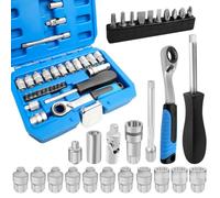 JEUCLEL 29pc Pass-Through Socket Set, 1/4 Inch Drive Impact Master Ratchet Set With Universal Joint, Deep & Low Profile Go-Through Sockets
