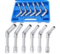 JEUCLEL 6PCS 3/8" 6 Point 8-16mm Extra Long Glow Plug Socket Set, Cr-V | Universal Joint, Glow Plug Removal, Maintenance Repair Tool, Installer Replacement Wrench, Tight Spaces Extractor