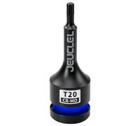 JEUCLEL T20 Torx Bit Socket, 1/2" Drive Torx Star 6 Point Impact Bit Socket | 3-Inch, Cr-Mo Steel, Lengthen Screwdriver Adapter for Electric Ratchet Wrenches, Fastening Screws, Socket Wrench, Head Drill