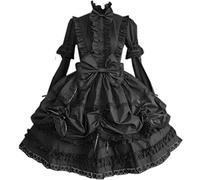 Jeufoin Blacak Gothic Lolita Dress for Women Goth Punk Costume Detachable Sleeve Multi Layered Lolita Dresses Halloween Cosplay Costume with Bowknots L Black