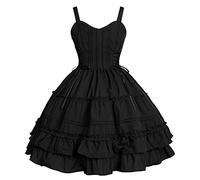 Jeufoin Women Black Gothic Lolita Dress Classic Summer Sleeveless Vinage Goth Lolita Dresses Plus Size Anime Maid Cosplay Costume 2XL Black