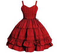 Jeufoin Women Gothic Lolita Dress Classic Summer Sleeveless Vintage Goth Lolita Dress Plus Size Anime Maid Cosplay Costume 2XL Wine