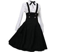 Jeufoin Women's Black Gothic Dress Overalls Plus Size A Line High Waist Brace Skirt Set Anime Maid Outfits Halloween Cosplay Costume M Black