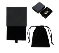 jeufun Black Jewellery Gift Box with Velvet Bag and Portable Travel Drawer | 8.9 x 8.9 x 1.5 cm lidded square case, portable storage for necklaces, bracelets and earrings