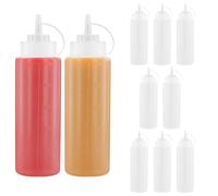 JEUIHAU 10 Pack Plastic Squeeze Condiment Bottles, 500ml/16oz Sauce Bottle Dispenser with Nozzles Ketchup Bottle Squeezy Sauce Bottles for Dressing, BBQ, Sauce, Mustard, Salad