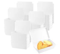 JEUIHAU 100 Pack White Cake Slice Boxes, 160x108x43mm Small Individual Cake Boxes with Rubber Bands Cardboard Folding Box for Cookies, Sandwiches, Muffins, Pastries