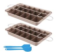 JEUIHAU 2 Pack Non Stick Brownie Tin, Carbon Steel Brownie Baking Tray, 18 Slot Rectangular Brownie Tin with Dividers for Cookies, Lasagna, Flapjacks, 31.5x19.3x3.7cm