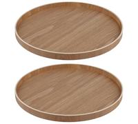 JEUIHAU 2 Pack Round Wooden Serving Tray, 30cm Rustic Wooden Decorative Candle Holder Tray for Coffee Table Decor, Organizer in Living Room