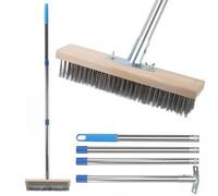 JEUIHAU 2 Pack Wire Broom, 63 Inch Wire Garden Brush with Telescopic Stainless Steel Handle, Heavy Duty Yard Brush Outdoor for Cleaning Patio, Garden, Deck