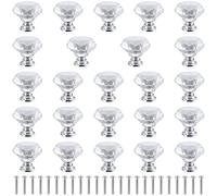 JEUIHAU 24 Pack Crystal Knobs, 30mm Clear Drawer Knobs with 24 Screws, Crystal Glass Door Knobs Door Handles Diamond Pulls for Cupboard Cabinet Dresser Drawer