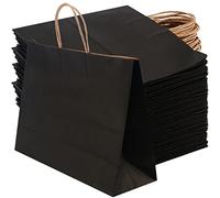 JEUIHAU 25 PCS Black Kraft Paper Bags, Paper Gift Bag with Handles, Large Black Bags for Party Favours, Shopping, Birthday, Wedding, Christmas Gifts, 32 x 11 x 24.5cm