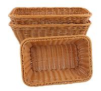 JEUIHAU 3 Pack Rectangular Wicker Bread Baskets, 30 x 20 x 10cm Poly Wicker Serving Basket for Fruit, Vegetable